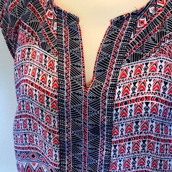 NIC+ZOE Tunic top sleeveless Patterned Tangerine orange black cream Medium - Picture 2 of 6